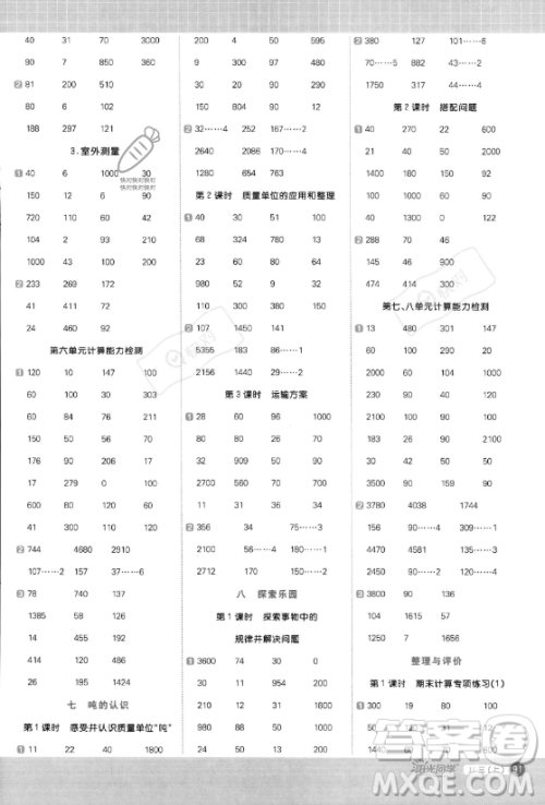 江西教育出版社2023年秋阳光同学计算小达人三年级数学上册冀教版答案 江西教育出版社2023年秋阳光同学计算小达人三年级数学上册冀教版答案