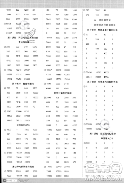 江西教育出版社2023年秋阳光同学计算小达人四年级数学上册青岛版答案