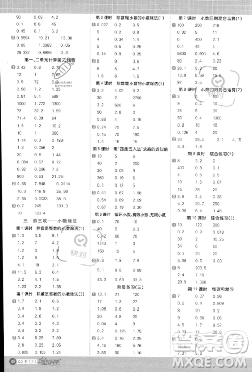 江西教育出版社2023年秋阳光同学计算小达人五年级数学上册青岛版答案