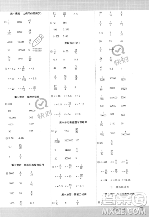 江西教育出版社2023年秋阳光同学计算小达人六年级数学上册冀教版答案