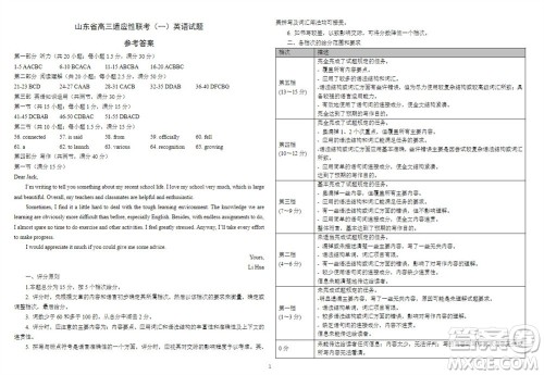 2024届山东省高三年级适应性联考一英语试题答案 2024届山东省高三年级适应性联考一英语试题答案