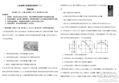 2024届山东省高三年级适应性联考一物理试题答案 2024届山东省高三年级适应性联考一物理试题答案