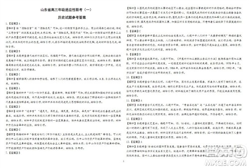 2024届山东省高三年级适应性联考一历史试题答案 2024届山东省高三年级适应性联考一历史试题答案