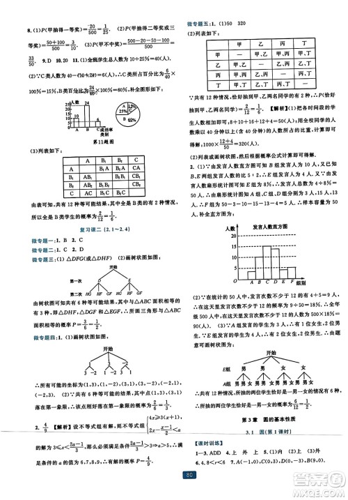 浙江教育出版社2023年秋精准学与练九年级数学全一册浙教版答案