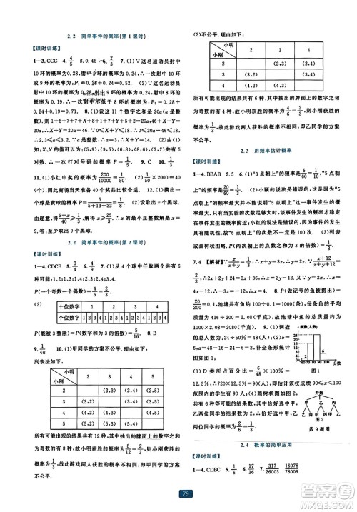 浙江教育出版社2023年秋精准学与练九年级数学全一册浙教版答案