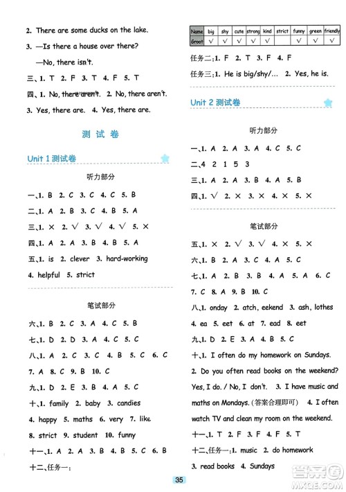 浙江教育出版社2023年秋精准学与练五年级英语上册人教版答案