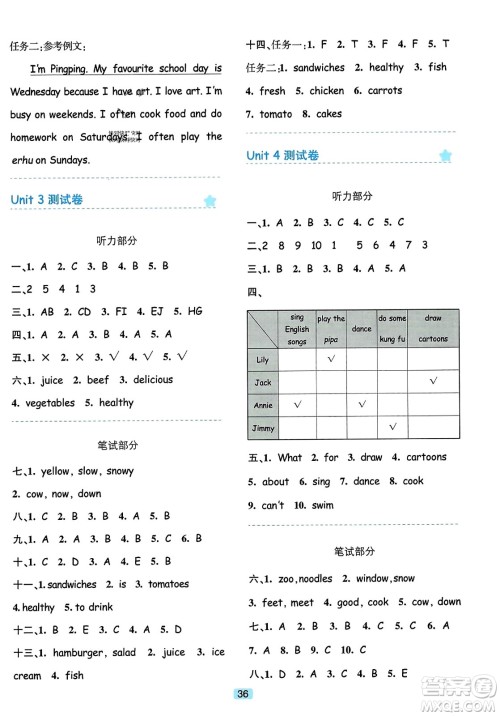 浙江教育出版社2023年秋精准学与练五年级英语上册人教版答案