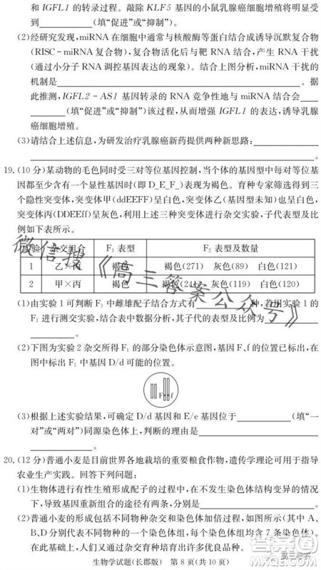 大联考长郡中学2024届高三上学期月考试卷三生物试题答案 大联考长郡中学2024届高三上学期月考试卷三生物试题答案