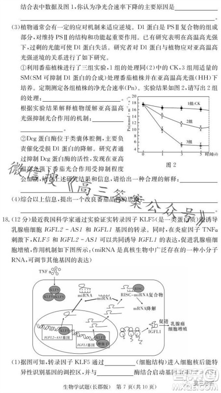 大联考长郡中学2024届高三上学期月考试卷三生物试题答案 大联考长郡中学2024届高三上学期月考试卷三生物试题答案