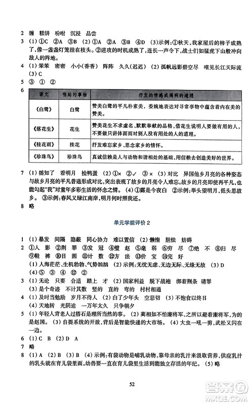 浙江教育出版社2023年秋学能评价五年级语文上册人教版答案