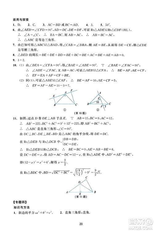 浙江教育出版社2023年秋学能评价八年级数学上册通用版答案