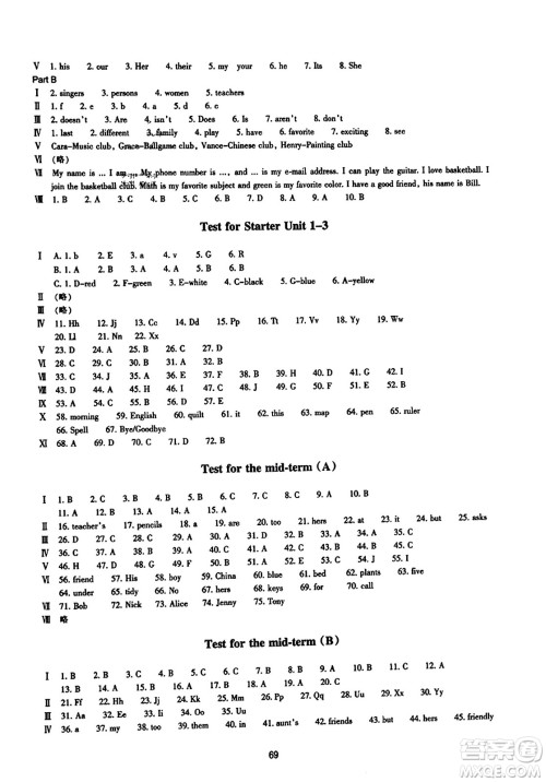 浙江教育出版社2023年秋学能评价七年级英语上册人教版答案