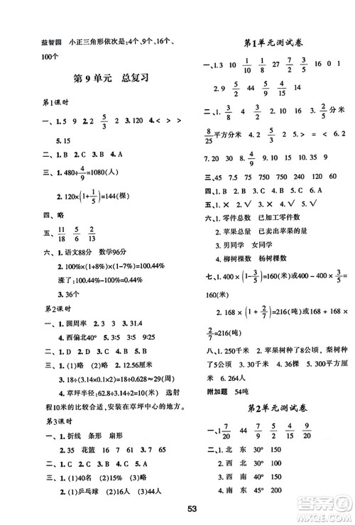 陕西人民教育出版社2023年秋学习与评价六年级数学上册人教版答案