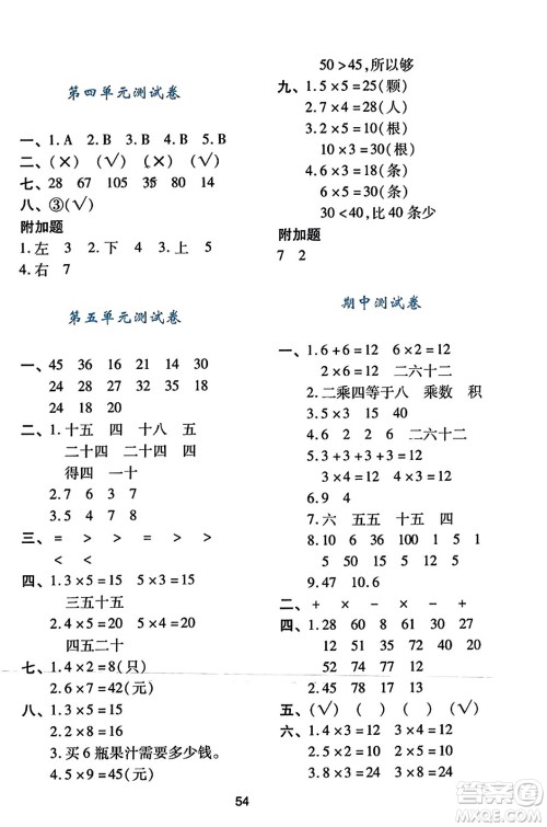 陕西人民教育出版社2023年秋学习与评价二年级数学上册北师大版答案