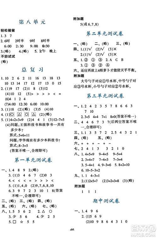 陕西人民教育出版社2023年秋学习与评价一年级数学上册北师大版答案