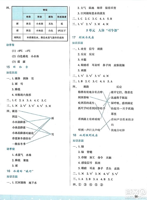 陕西人民教育出版社2023年秋学习与评价五年级科学上册苏教版答案