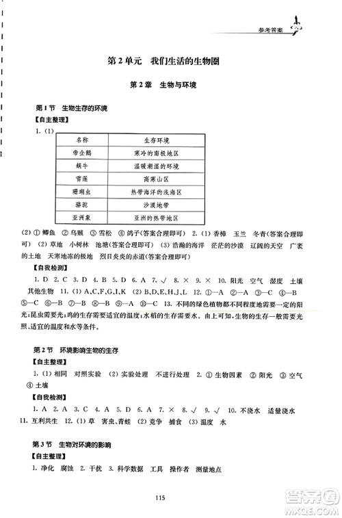 江苏凤凰教育出版社2023年秋学习与评价七年级生物上册苏科版答案