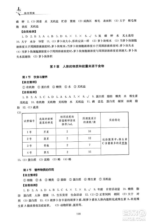 江苏凤凰教育出版社2023年秋学习与评价七年级生物上册苏科版答案