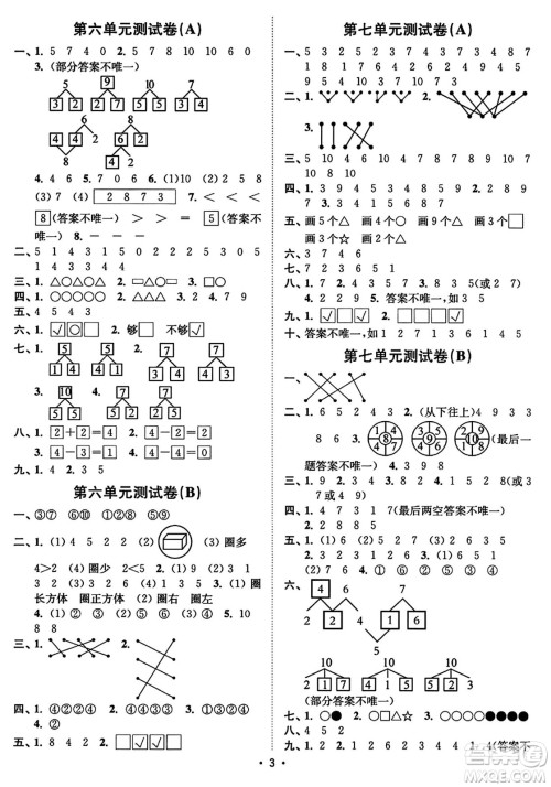 东南大学出版社2023年秋江苏密卷一年级数学上册江苏版答案 东南大学出版社2023年秋江苏密卷一年级数学上册江苏版答案