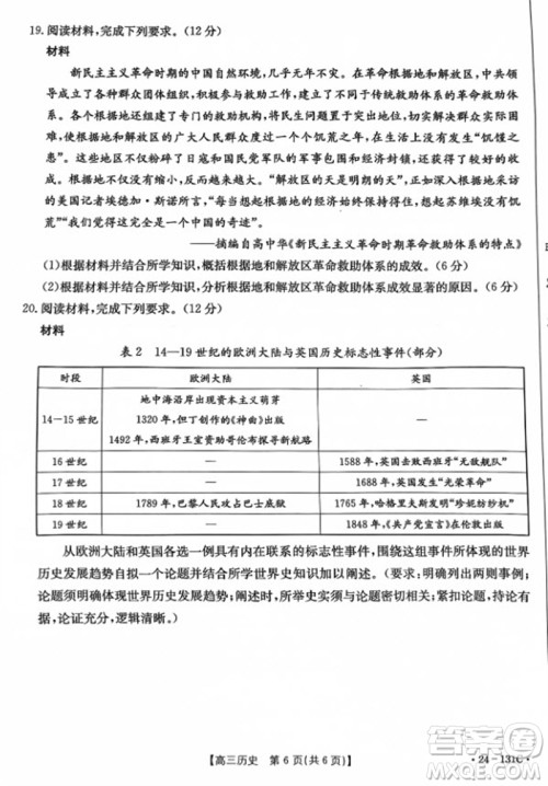 2024届辽宁省高三年级11月金太阳联考24-131C历史试题答案 2024届辽宁省高三年级11月金太阳联考24-131C历史试题答案