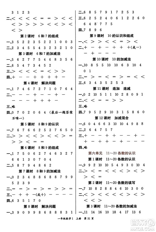 新世纪出版社2023年秋先锋小状元一年级数学上册人教版答案 新世纪出版社2023年秋先锋小状元一年级数学上册人教版答案