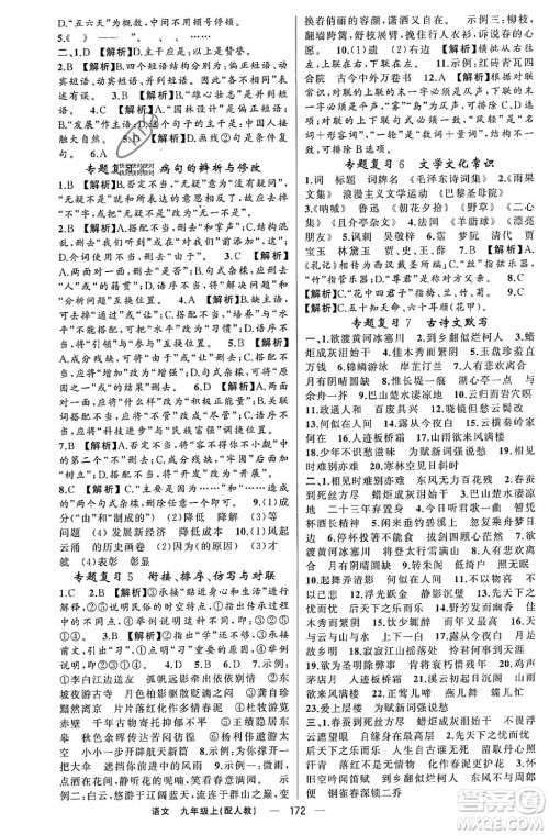 新疆青少年出版社2023年秋四清导航九年级语文上册人教版答案 新疆青少年出版社2023年秋四清导航九年级语文上册人教版答案