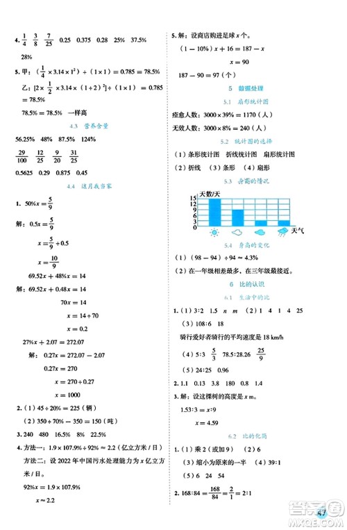 延边人民出版社2023年秋优秀生作业本六年级数学上册北师大版答案