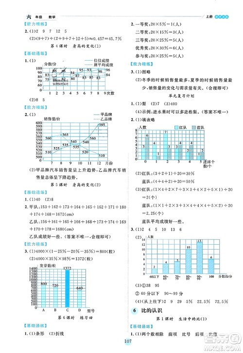 延边人民出版社2023年秋优秀生作业本六年级数学上册北师大版答案