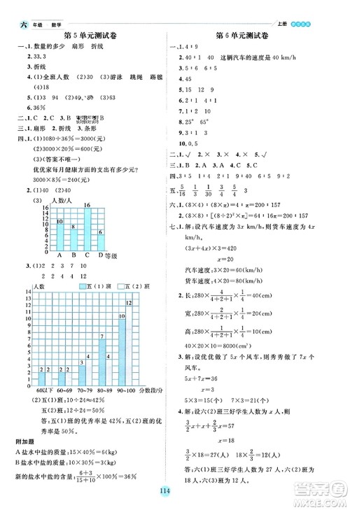 延边人民出版社2023年秋优秀生作业本六年级数学上册北师大版答案