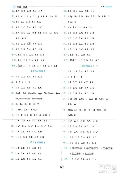 延边人民出版社2023年秋优秀生作业本三年级英语上册人教PEP版答案