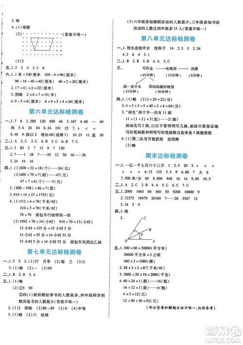 阳光出版社2023年秋自主课堂四年级数学上册人教版答案