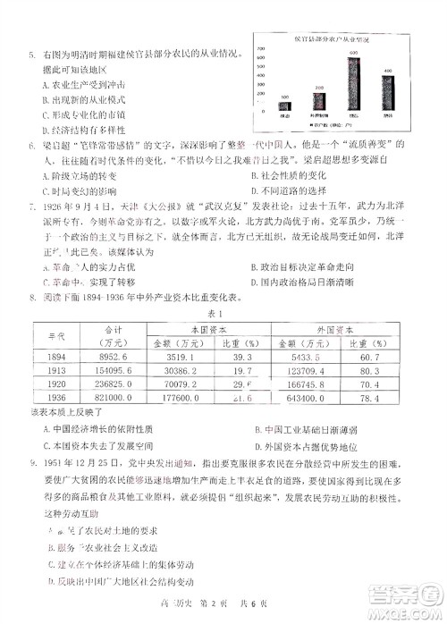 扬州市2023-2024学年高三上学期期中检测试题历史答案