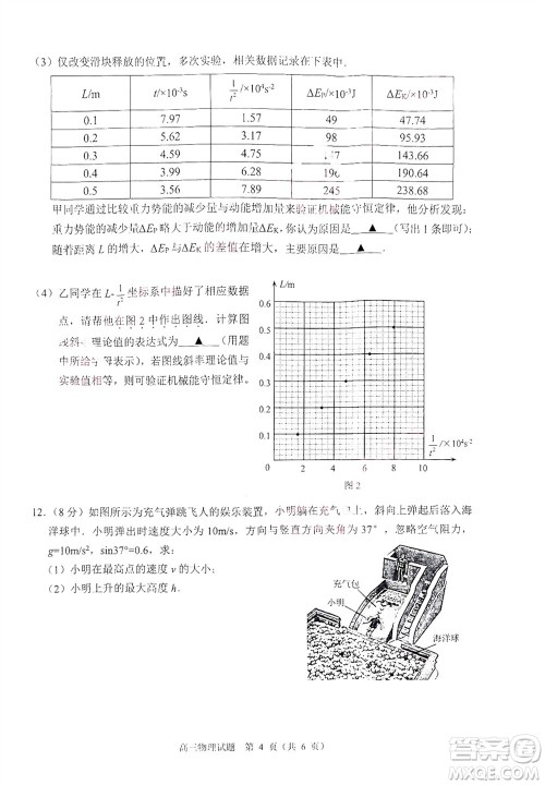 扬州市2023-2024学年高三上学期期中检测试题物理答案