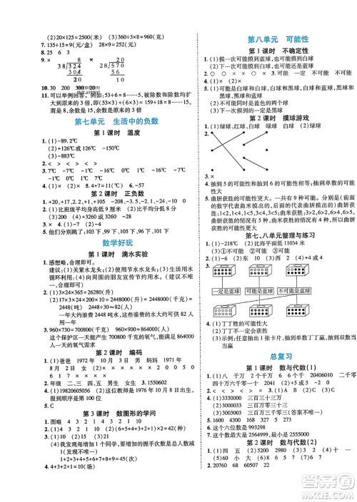 阳光出版社2023年秋自主课堂四年级数学上册北师大版答案 阳光出版社2023年秋自主课堂四年级数学上册北师大版答案