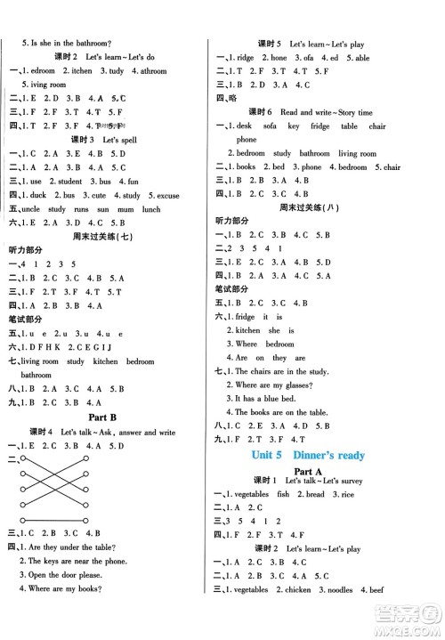 阳光出版社2023年秋自主课堂四年级英语上册人教PEP版答案 阳光出版社2023年秋自主课堂四年级英语上册人教PEP版答案