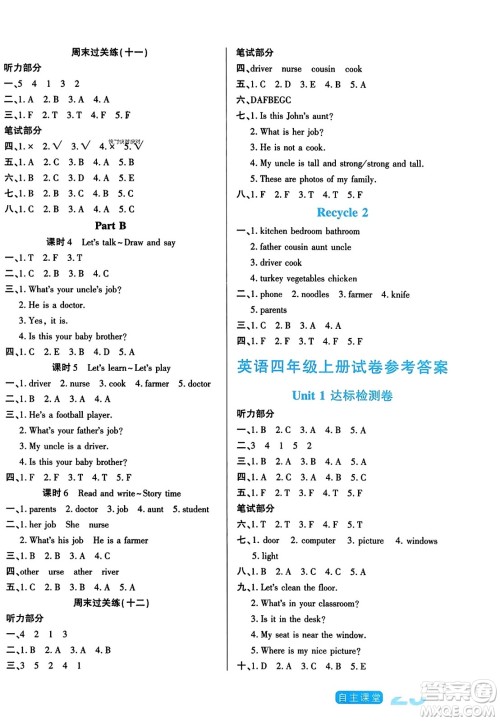 阳光出版社2023年秋自主课堂四年级英语上册人教PEP版答案 阳光出版社2023年秋自主课堂四年级英语上册人教PEP版答案