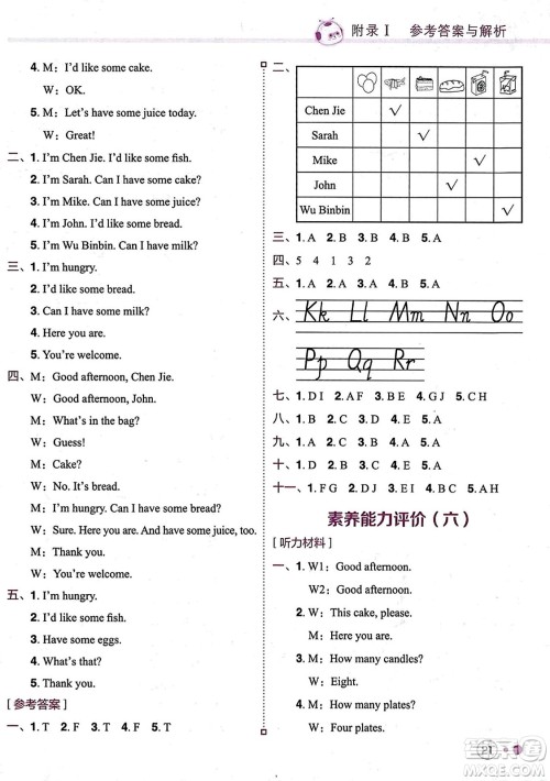 龙门书局2023年秋黄冈小状元练重点培优同步作业三年级英语上册人教PEP版答案