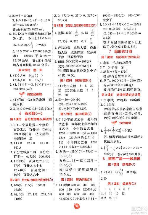 新疆青少年出版社2023年秋同行课课100分过关作业六年级数学上册人教版答案