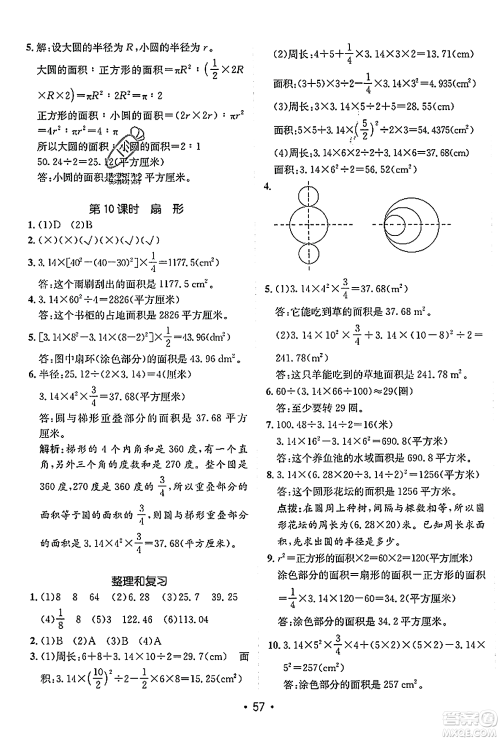 新疆青少年出版社2023年秋同行课课100分过关作业六年级数学上册人教版答案