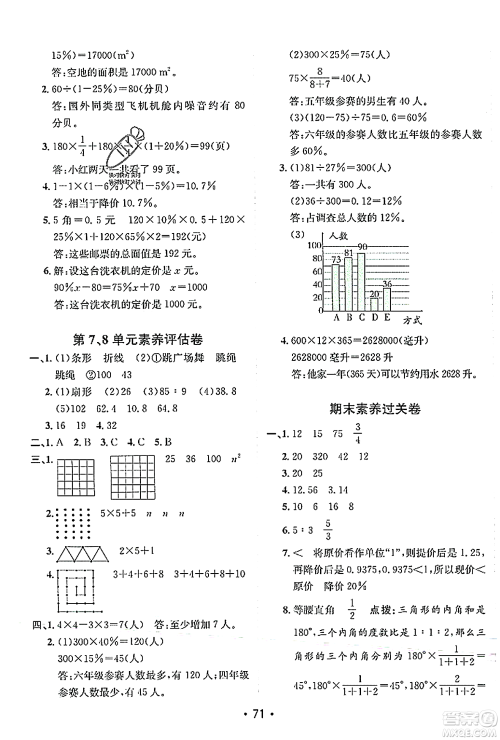 新疆青少年出版社2023年秋同行课课100分过关作业六年级数学上册人教版答案