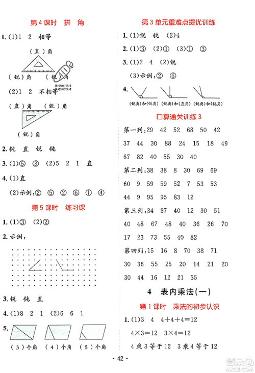 新疆青少年出版社2023年秋同行课课100分过关作业二年级数学上册人教版答案