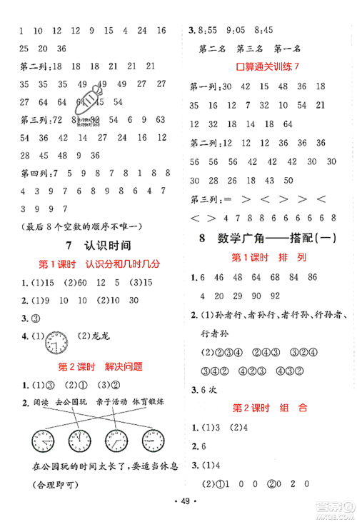 新疆青少年出版社2023年秋同行课课100分过关作业二年级数学上册人教版答案