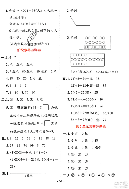 新疆青少年出版社2023年秋同行课课100分过关作业二年级数学上册人教版答案