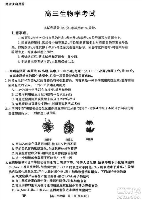 2024届福建金太阳高三上学期11月16号联考生物参考答案