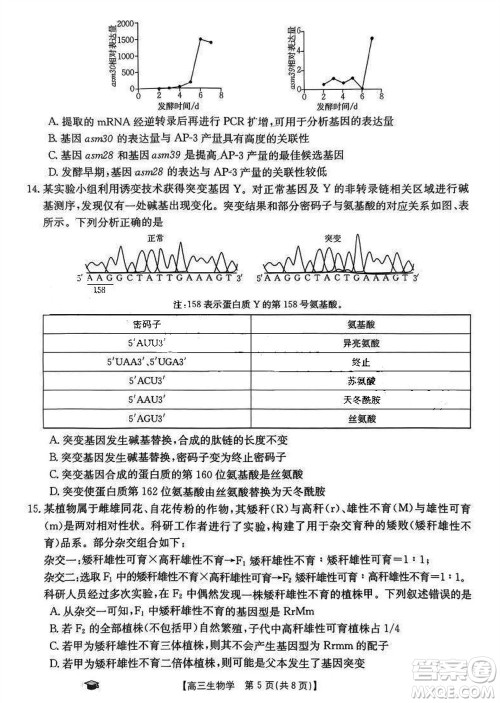 2024届福建金太阳高三上学期11月16号联考生物参考答案