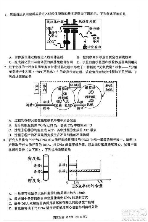 扬州市2023-2024学年高三上学期期中检测试题生物答案