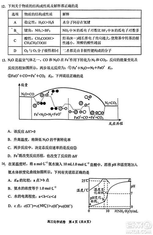 贵阳市2023年普通高中高三年级上学期11月质量监测试卷化学答案