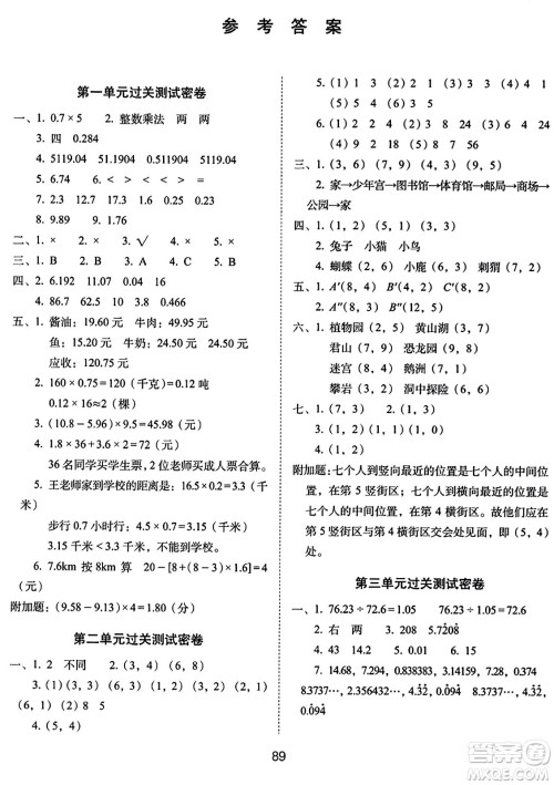 长春出版社2023年秋期末冲刺100分完全试卷五年级数学上册人教版答案