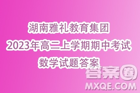 湖南雅礼教育集团2023-2024学年高二上学期期中考试数学试题答案 湖南雅礼教育集团2023-2024学年高二上学期期中考试数学试题答案