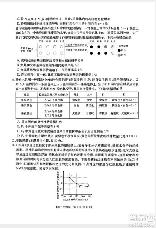 山西省2024届高三上学期11月金太阳联考生物试题答案 山西省2024届高三上学期11月金太阳联考生物试题答案